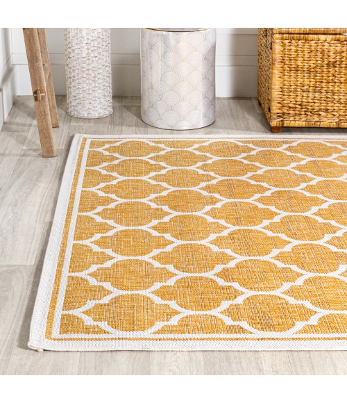 SANTA MONICA Area Rug Trebol Moroccan Trellis Textured Weave Yellow/Cream 9 ft. x 12 ft. Indoor/Outdoor Area Rug