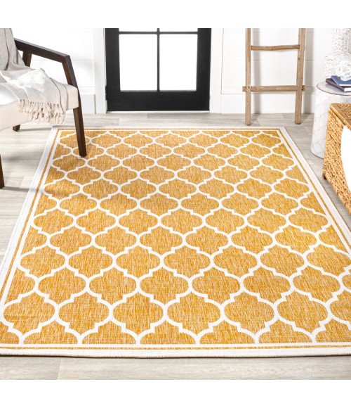 SANTA MONICA Area Rug Trebol Moroccan Trellis Textured Weave Yellow/Cream 9 ft. x 12 ft. Indoor/Outdoor Area Rug