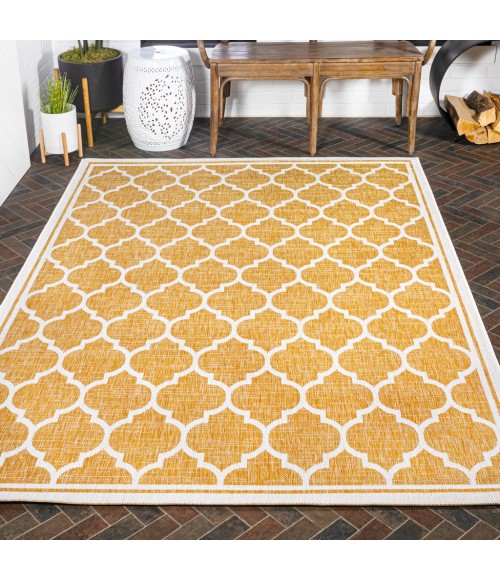 SANTA MONICA Area Rug Trebol Moroccan Trellis Textured Weave Yellow/Cream 9 ft. x 12 ft. Indoor/Outdoor Area Rug