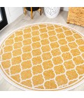 SANTA MONICA Area Rug Trebol Moroccan Trellis Textured Weave Yellow/Cream 5' Round Indoor/Outdoor Area Rug