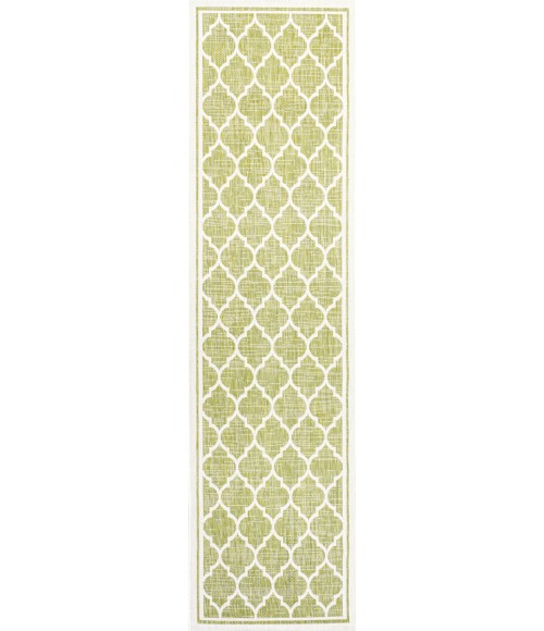 Trebol Moroccan Trellis Textured Weave Green/Cream 2 ft. x 8 ft. Indoor/Outdoor Runner Rug