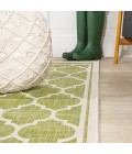 Trebol Moroccan Trellis Textured Weave Green/Cream 2 ft. x 8 ft. Indoor/Outdoor Runner Rug
