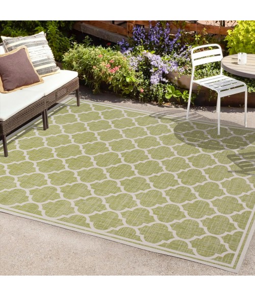 SANTA MONICA Area Rug Trebol Moroccan Trellis Textured Weave Green/Cream 8 ft. x 10 ft. Indoor/Outdoor Area Rug