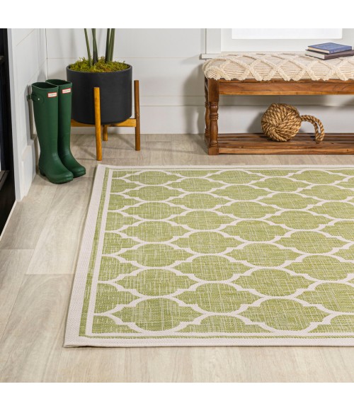 SANTA MONICA Area Rug Trebol Moroccan Trellis Textured Weave Green/Cream 8 ft. x 10 ft. Indoor/Outdoor Area Rug