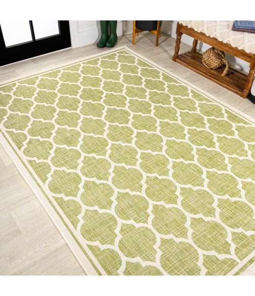 SANTA MONICA Area Rug Trebol Moroccan Trellis Textured Weave Green/Cream 8 ft. x 10 ft. Indoor/Outdoor Area Rug