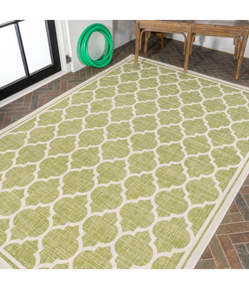 SANTA MONICA Area Rug Trebol Moroccan Trellis Textured Weave Green/Cream 8 ft. x 10 ft. Indoor/Outdoor Area Rug