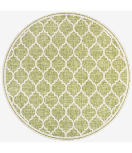 Trebol Moroccan Trellis Textured Weave Green/Cream 5' Round Indoor/Outdoor Area Rug