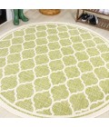 Trebol Moroccan Trellis Textured Weave Green/Cream 5' Round Indoor/Outdoor Area Rug