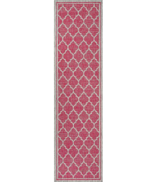 SANTA MONICA Area Rug Trebol Moroccan Trellis Textured Weave Fuchsia/Light Gray 2 ft. x 8 ft. Indoor/Outdoor Runner Rug