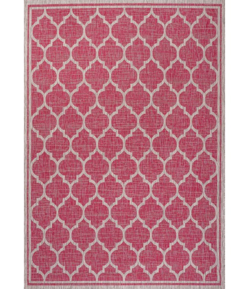 SANTA MONICA Area Rug Trebol Moroccan Trellis Textured Weave Fuchsia/Light Gray 5 ft. x 8 ft. Indoor/Outdoor Area Rug