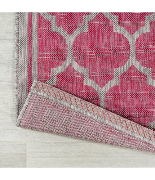 SANTA MONICA Area Rug Trebol Moroccan Trellis Textured Weave Fuchsia/Light Gray 2 ft. x 8 ft. Indoor/Outdoor Runner Rug