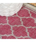 SANTA MONICA Area Rug Trebol Moroccan Trellis Textured Weave Fuchsia/Light Gray 2 ft. x 8 ft. Indoor/Outdoor Runner Rug