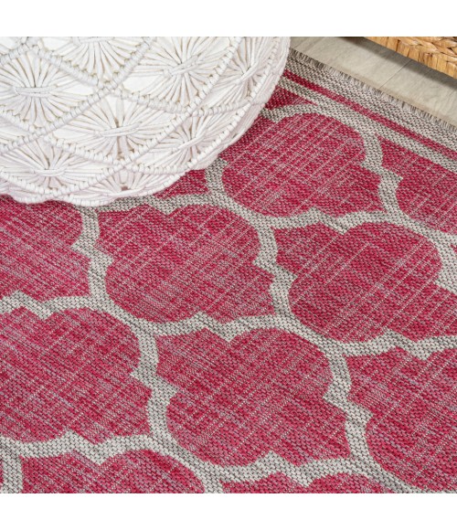 SANTA MONICA Area Rug Trebol Moroccan Trellis Textured Weave Fuchsia/Light Gray 2 ft. x 8 ft. Indoor/Outdoor Runner Rug