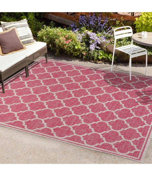 SANTA MONICA Area Rug Trebol Moroccan Trellis Textured Weave Fuchsia/Light Gray 5 ft. x 8 ft. Indoor/Outdoor Area Rug