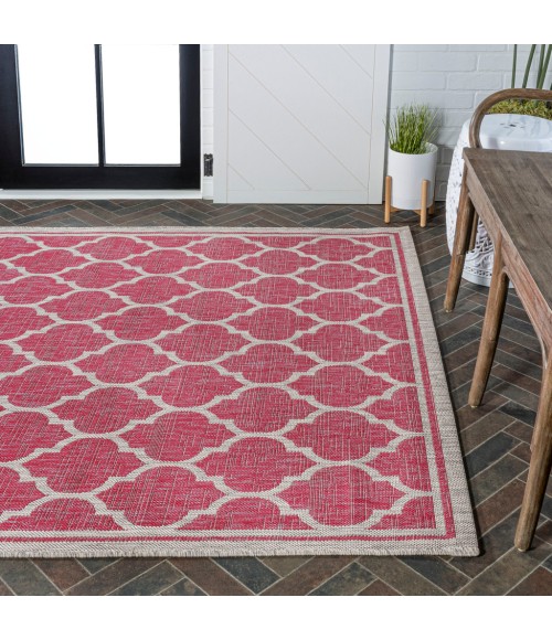 SANTA MONICA Area Rug Trebol Moroccan Trellis Textured Weave Fuchsia/Light Gray 5 ft. x 8 ft. Indoor/Outdoor Area Rug