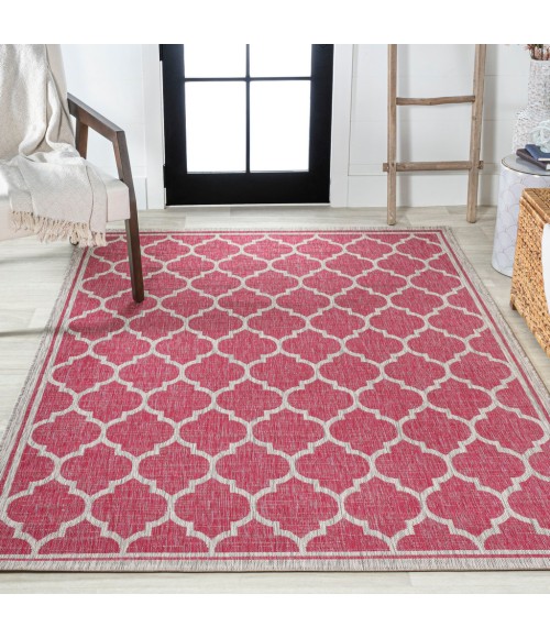 SANTA MONICA Area Rug Trebol Moroccan Trellis Textured Weave Fuchsia/Light Gray 5 ft. x 8 ft. Indoor/Outdoor Area Rug