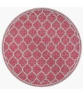 SANTA MONICA Area Rug Trebol Moroccan Trellis Textured Weave Fuchsia/Light Gray 5' Round Indoor/Outdoor Area Rug