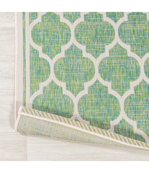 SANTA MONICA Area Rug Trebol Moroccan Trellis Textured Weave Cream/Green 5' Square Indoor/Outdoor Area Rug
