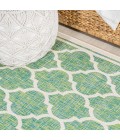 SANTA MONICA Area Rug Trebol Moroccan Trellis Textured Weave Cream/Green 5' Square Indoor/Outdoor Area Rug