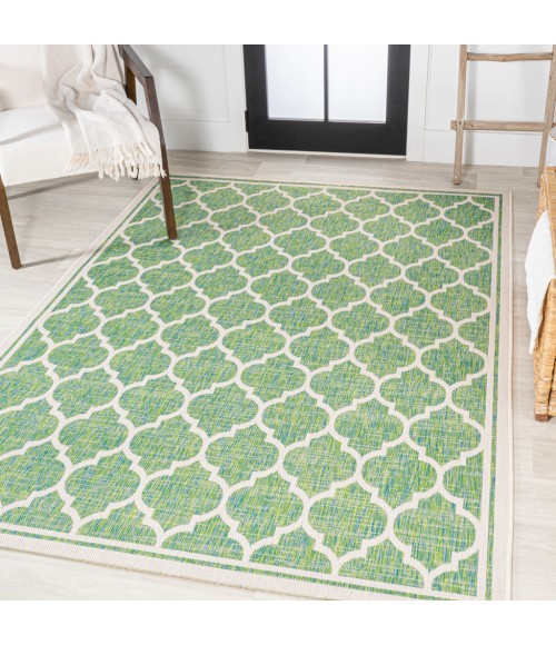 SANTA MONICA Area Rug Trebol Moroccan Trellis Textured Weave Cream/Green 4 ft. x 6 ft. Indoor/Outdoor Area Rug