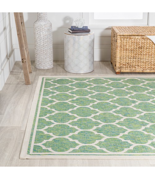 SANTA MONICA Area Rug Trebol Moroccan Trellis Textured Weave Cream/Green 4 ft. x 6 ft. Indoor/Outdoor Area Rug
