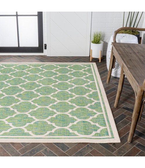 SANTA MONICA Area Rug Trebol Moroccan Trellis Textured Weave Cream/Green 4 ft. x 6 ft. Indoor/Outdoor Area Rug