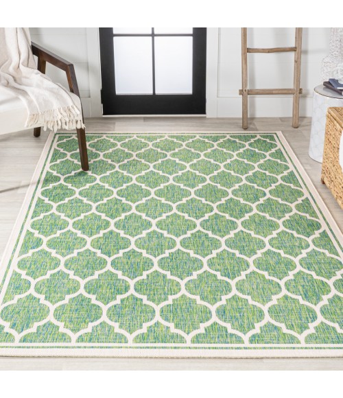 SANTA MONICA Area Rug Trebol Moroccan Trellis Textured Weave Cream/Green 4 ft. x 6 ft. Indoor/Outdoor Area Rug