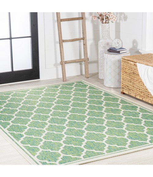 SANTA MONICA Area Rug Trebol Moroccan Trellis Textured Weave Cream/Green 4 ft. x 6 ft. Indoor/Outdoor Area Rug