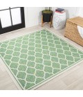 SANTA MONICA Area Rug Trebol Moroccan Trellis Textured Weave Cream/Green 5' Square Indoor/Outdoor Area Rug