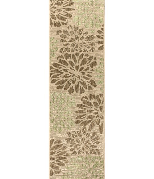 SANTA MONICA Area Rug Zinnia Modern Floral Textured Weave Sage/Brown 2 ft. x 8 ft. Indoor/Outdoor Runner Rug