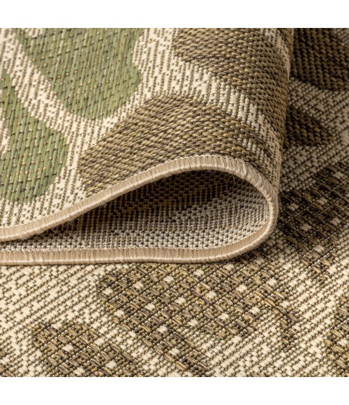 SANTA MONICA Area Rug Zinnia Modern Floral Textured Weave Sage/Brown 5' Square Indoor/Outdoor Area Rug