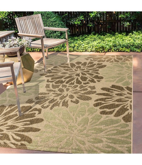 SANTA MONICA Area Rug Zinnia Modern Floral Textured Weave Sage/Brown 8 ft. x 10 ft. Indoor/Outdoor Area Rug