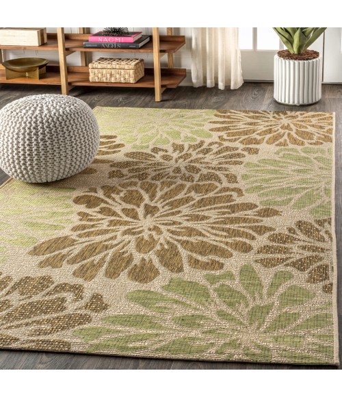 SANTA MONICA Area Rug Zinnia Modern Floral Textured Weave Sage/Brown 8 ft. x 10 ft. Indoor/Outdoor Area Rug