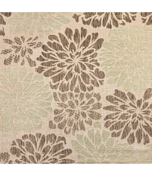 SANTA MONICA Area Rug Zinnia Modern Floral Textured Weave Sage/Brown 5' Square Indoor/Outdoor Area Rug