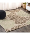 SANTA MONICA Area Rug Zinnia Modern Floral Textured Weave Sage/Brown 5' Square Indoor/Outdoor Area Rug