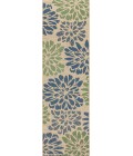 SANTA MONICA Area Rug Zinnia Modern Floral Textured Weave Navy/Green 2 ft. x 10 ft. Indoor/Outdoor Runner Rug