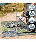 SANTA MONICA Area Rug Zinnia Modern Floral Textured Weave Navy/Green 2 ft. x 10 ft. Indoor/Outdoor Runner Rug