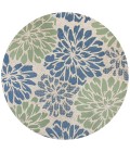 SANTA MONICA Area Rug Zinnia Modern Floral Textured Weave Navy/Green 5' Round Indoor/Outdoor Area Rug