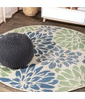 SANTA MONICA Area Rug Zinnia Modern Floral Textured Weave Navy/Green 5' Round Indoor/Outdoor Area Rug