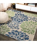 SANTA MONICA Area Rug Zinnia Modern Floral Textured Weave Navy/Green 5' Square Indoor/Outdoor Area Rug