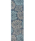 SANTA MONICA Area Rug Zinnia Modern Floral Textured Weave Navy/Aqua 2 ft. x 10 ft. Indoor/Outdoor Runner Rug