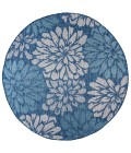 SANTA MONICA Area Rug Zinnia Modern Floral Textured Weave Navy/Aqua 6' Round Indoor/Outdoor Area Rug
