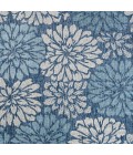SANTA MONICA Area Rug Zinnia Modern Floral Textured Weave Navy/Aqua 5' Square Indoor/Outdoor Area Rug