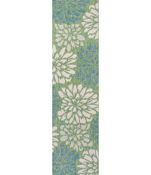 SANTA MONICA Area Rug Zinnia Modern Floral Textured Weave Cream/Green 2 ft. x 10 ft. Indoor/Outdoor Runner Rug