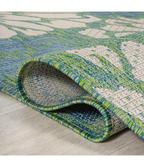 SANTA MONICA Area Rug Zinnia Modern Floral Textured Weave Cream/Green 5' Square Indoor/Outdoor Area Rug