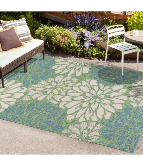 Zinnia Modern Floral Textured Weave Cream/Green 4 ft. x 6 ft. Indoor/Outdoor Area Rug