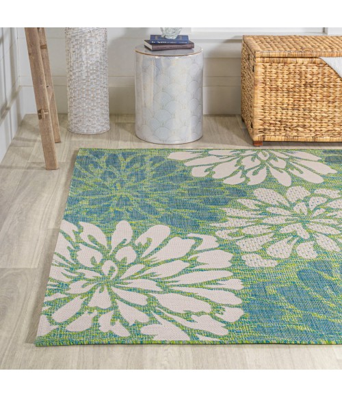 Zinnia Modern Floral Textured Weave Cream/Green 4 ft. x 6 ft. Indoor/Outdoor Area Rug