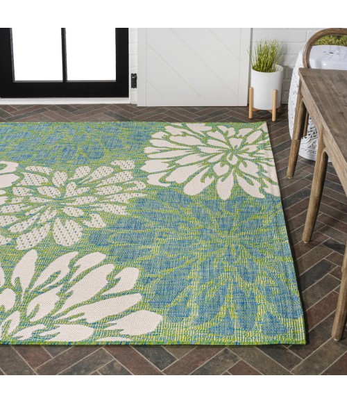 Zinnia Modern Floral Textured Weave Cream/Green 4 ft. x 6 ft. Indoor/Outdoor Area Rug