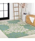 Zinnia Modern Floral Textured Weave Cream/Green 4 ft. x 6 ft. Indoor/Outdoor Area Rug