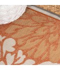 SANTA MONICA Area Rug Zinnia Modern Floral Textured Weave Orange/Cream 5' Square Indoor/Outdoor Area Rug